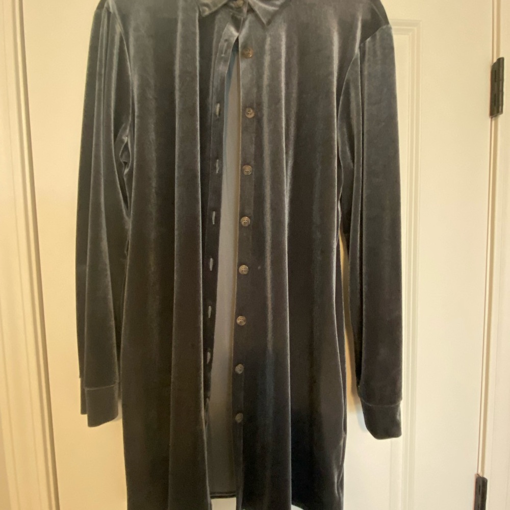Dark Gray Velvet Tunic Shirt - Picture 2 of 4